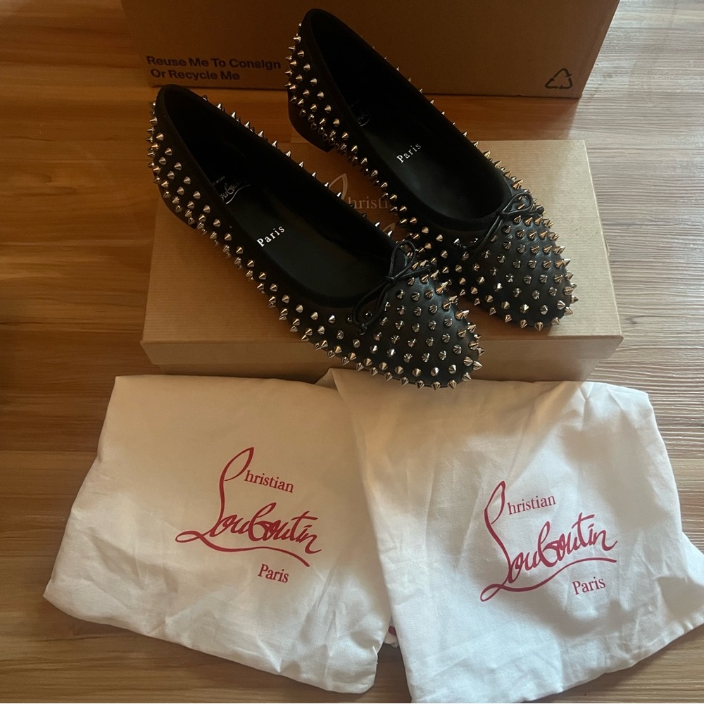 Christian Louboutin Black Silver Studded Flats/IT 39/US 8.5 - Picture 9 of 11